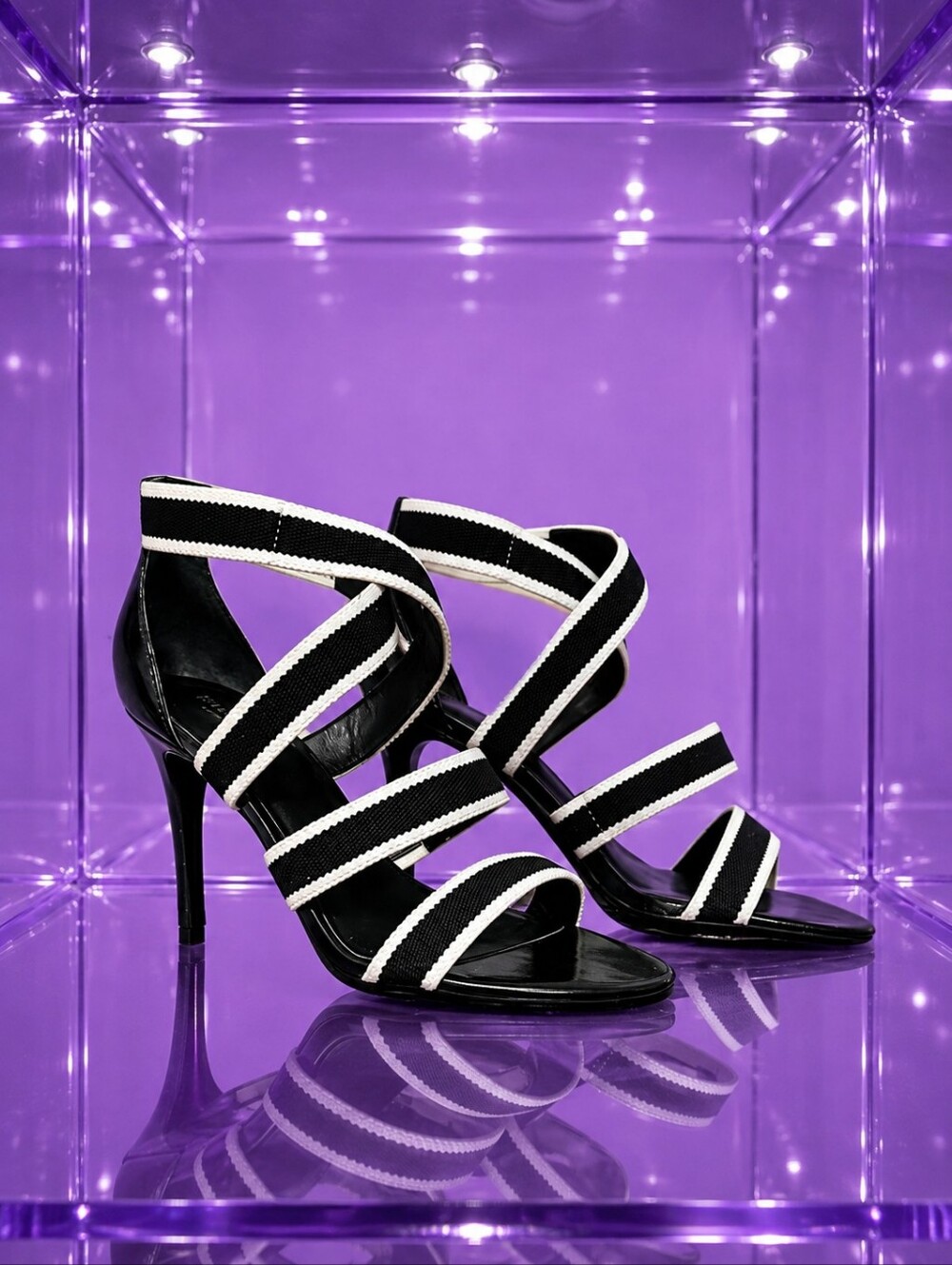 Isaac Mizrahi Black and White Strappy High Heel Sandals